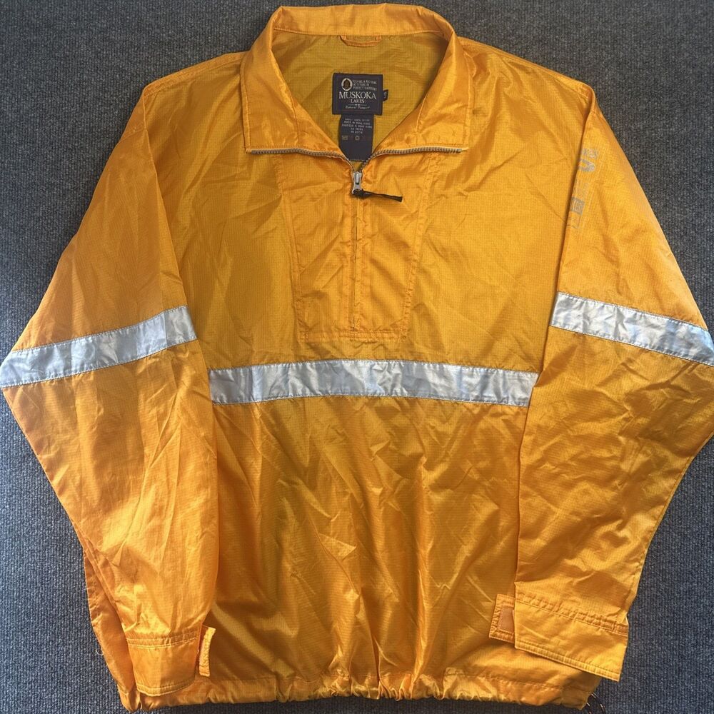 Reflective Rain Coat MUSKOKA LAKES Performance Jacket Mens Size L/G Orange Nylon